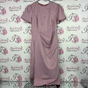 Gumac dress buttons cinched retro classic purple pink Mauve Midi dress